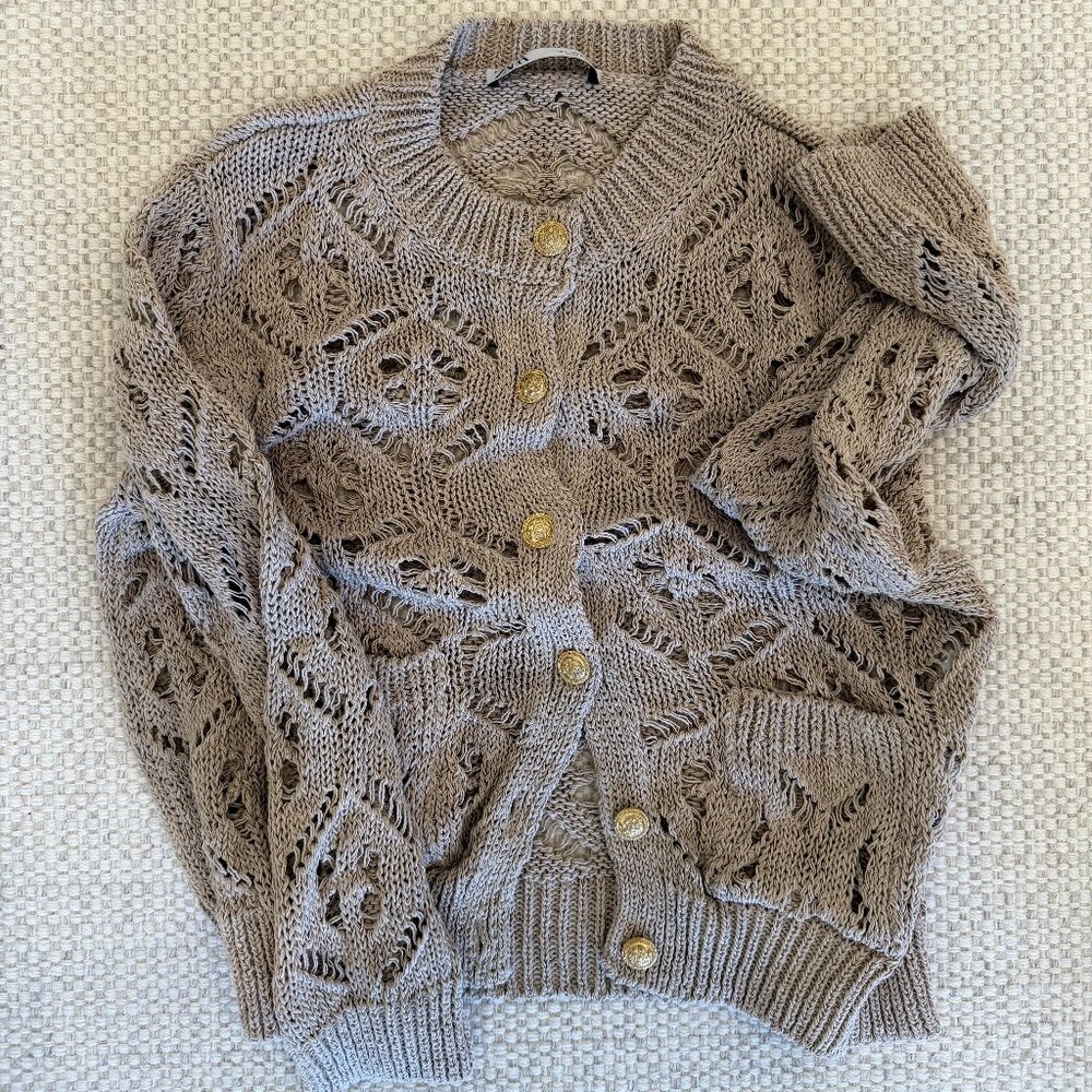 Zara Beige Crochet Sweater Cardigan